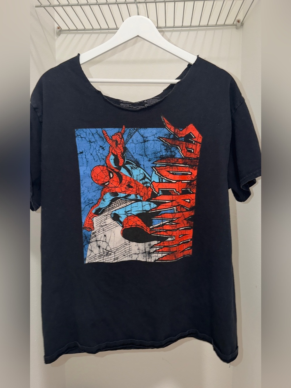 Marvel Black Spider-Man Panel Tee with Red and Blue Graphic